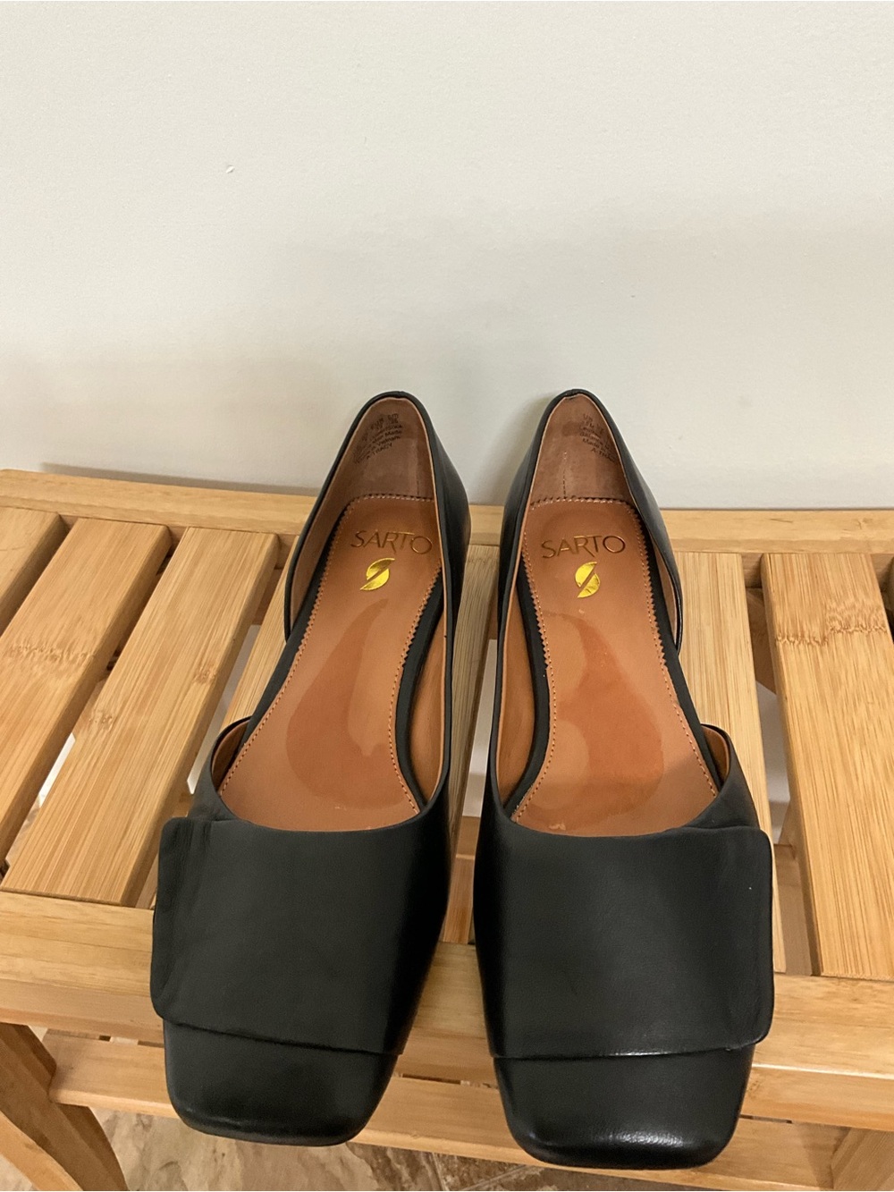 SARTO by Franco Sarto Black Leather D’Orsay Flats Women’s 8.5M EU 39 Square Toe - Picture 2 of 6